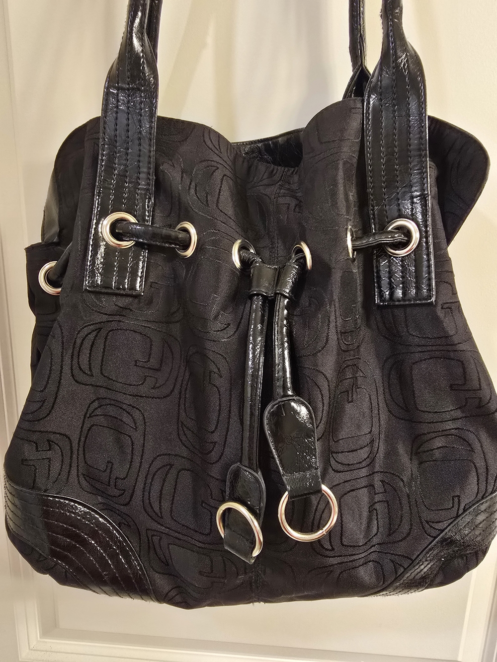 Black G  Logo-Pattern Drawstring Tote Bag - Unbranded